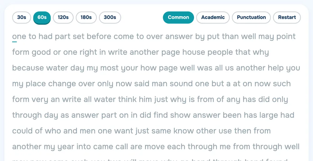 The Typing Test with a 60-second test of common words