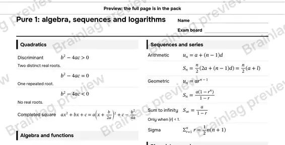 Page 2: Pure 1: algebra, sequences and logarithms