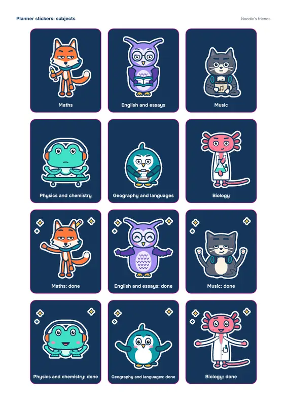 Page 2: Subjects (12 stickers)