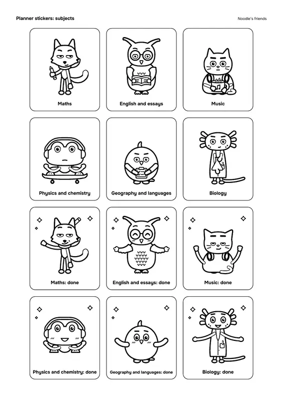 Page 2: Subjects (12 stickers)