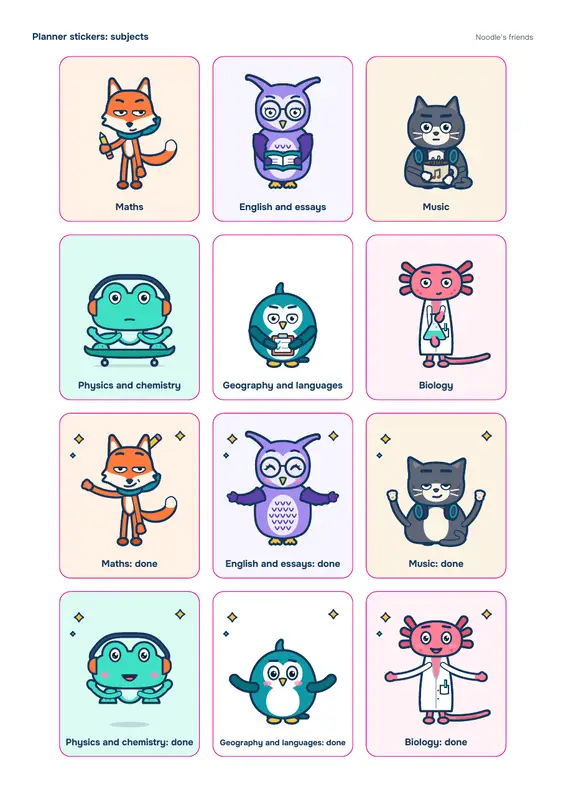Page 2: Subjects (12 stickers)