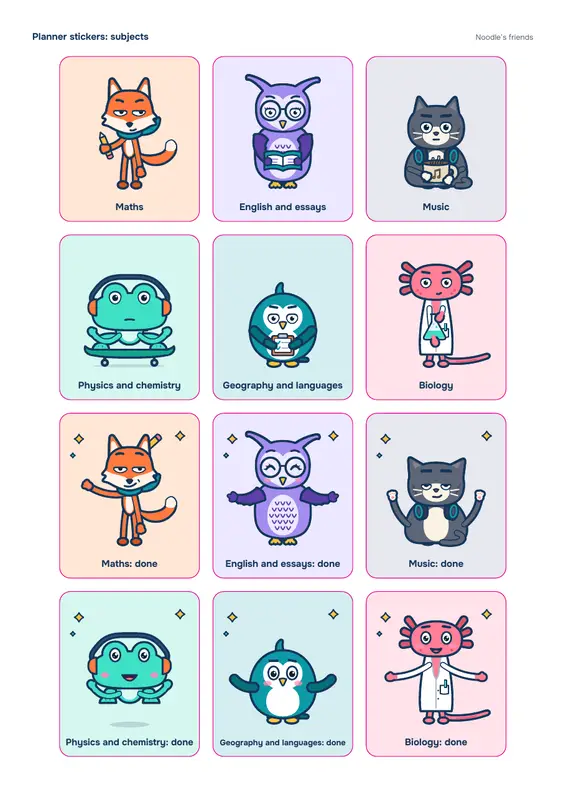 Page 2: Subjects (12 stickers)