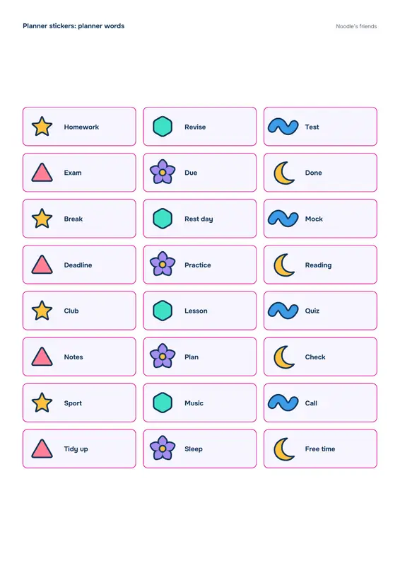 Page 3: Planner words (24 stickers)