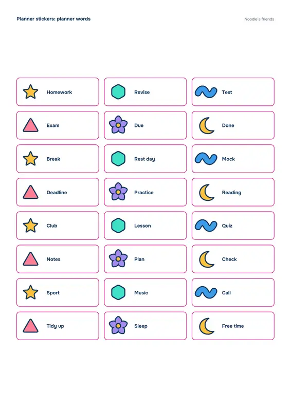 Page 3: Planner words (24 stickers)