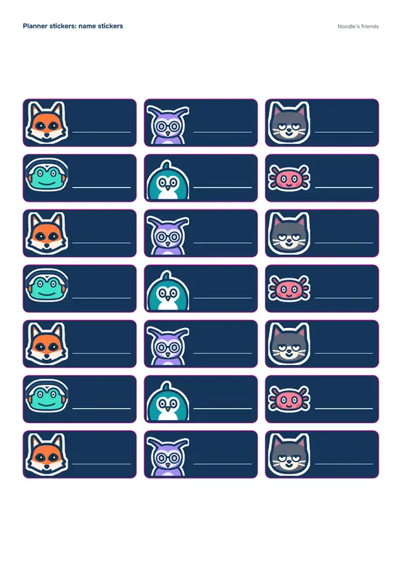 Page 4: Name stickers (21 stickers)