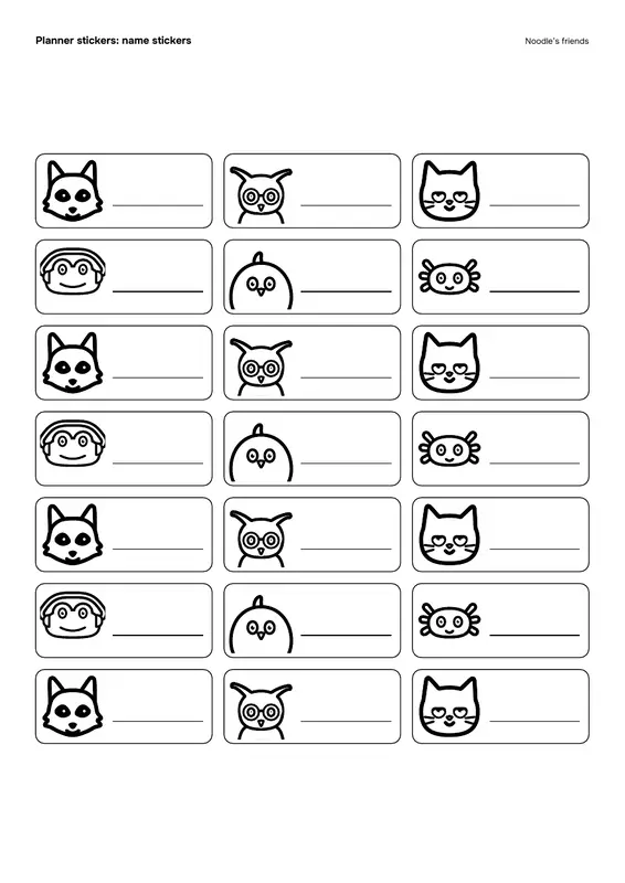 Page 4: Name stickers (21 stickers)