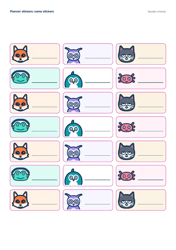 Page 4: Name stickers (21 stickers)
