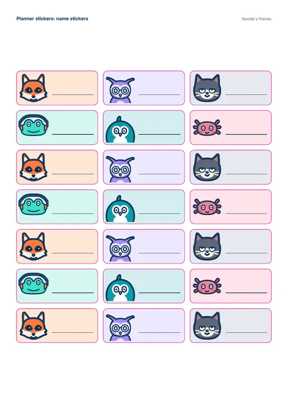 Page 4: Name stickers (21 stickers)