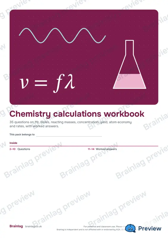 Cover of the Chemistry calculations workbook