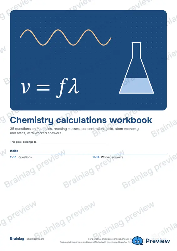 Cover of the Chemistry calculations workbook