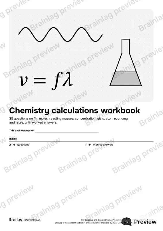 Cover of the Chemistry calculations workbook