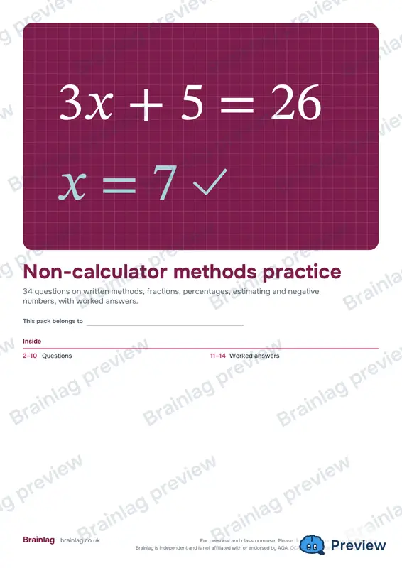 Cover of the Non-calculator methods practice