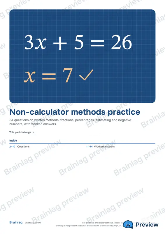 Cover of the Non-calculator methods practice
