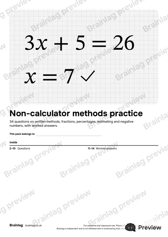Cover of the Non-calculator methods practice