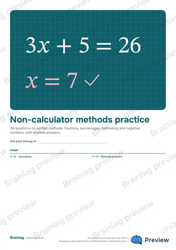 Cover of the Non-calculator methods practice