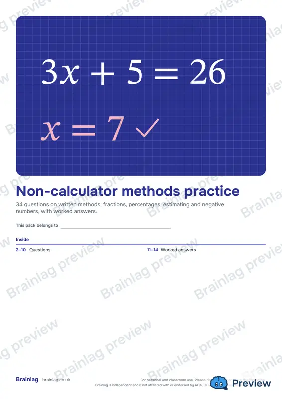 Cover of the Non-calculator methods practice