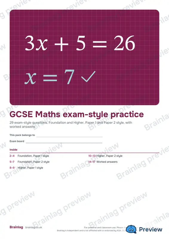 Cover of the GCSE Maths exam-style practice