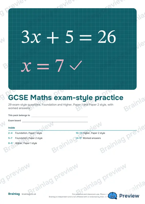 Cover of the GCSE Maths exam-style practice