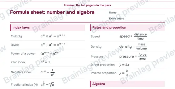 Page 2: Formula sheet: number and algebra