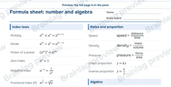 Page 2: Formula sheet: number and algebra