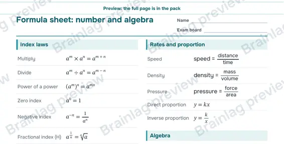 Page 2: Formula sheet: number and algebra