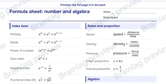 Page 2: Formula sheet: number and algebra