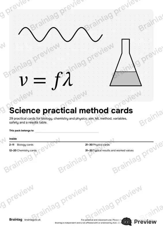 Cover of the Science practical method cards