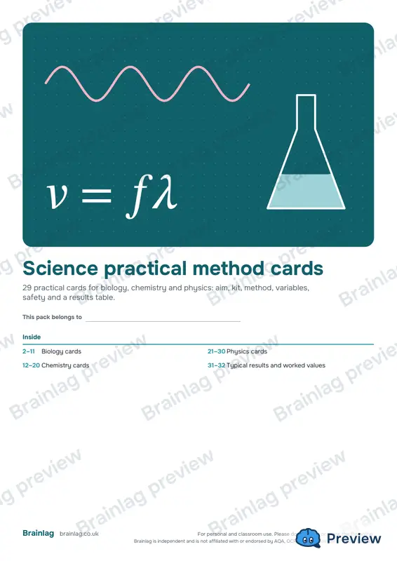 Cover of the Science practical method cards