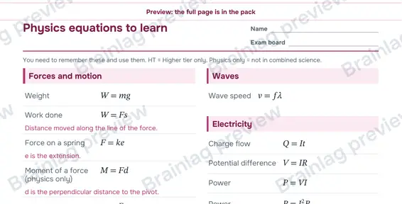 Page 2: Physics equations to learn