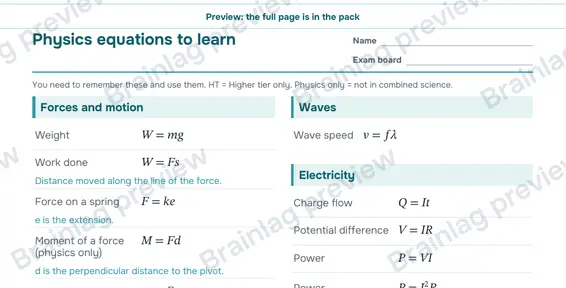 Page 2: Physics equations to learn