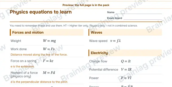 Page 2: Physics equations to learn