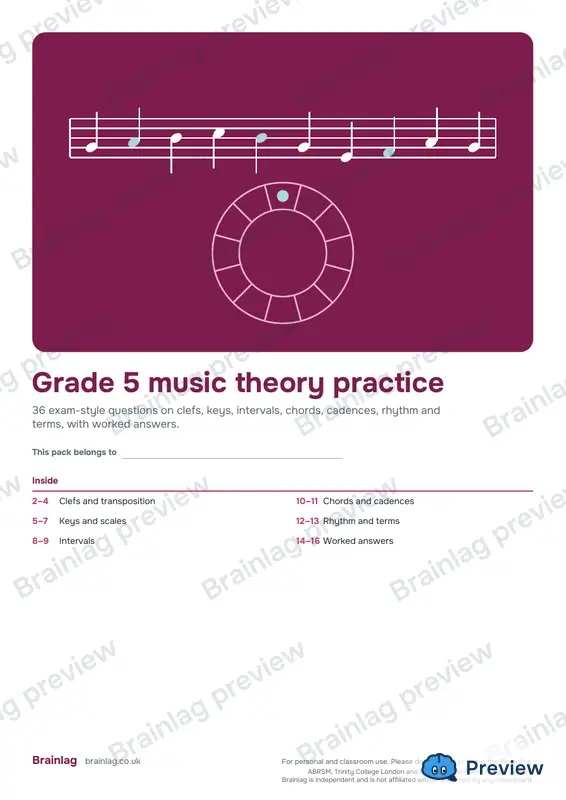 Cover of the Grade 5 music theory practice