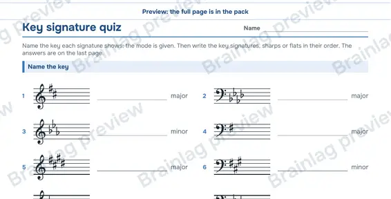 Page 7: Key signature quiz