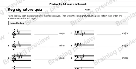 Page 7: Key signature quiz