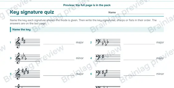 Page 7: Key signature quiz