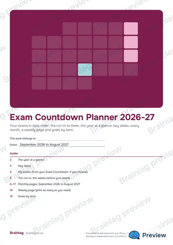 Cover of the Exam Countdown Planner 2026-27