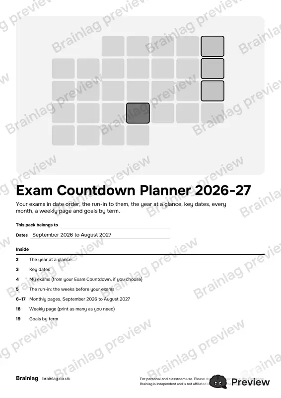 Cover of the Exam Countdown Planner 2026-27
