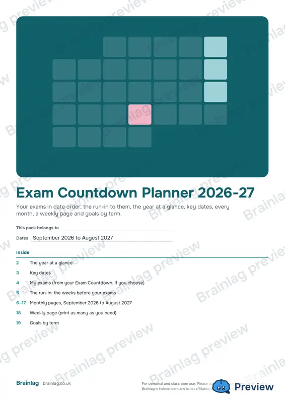 Cover of the Exam Countdown Planner 2026-27