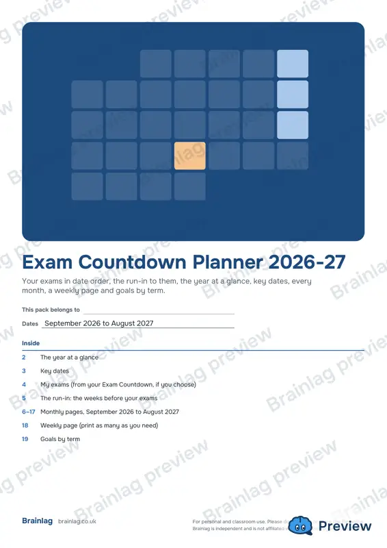 Cover of the Exam Countdown Planner 2026-27
