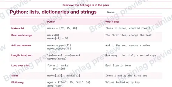 Page 3: Python: lists, dictionaries and strings