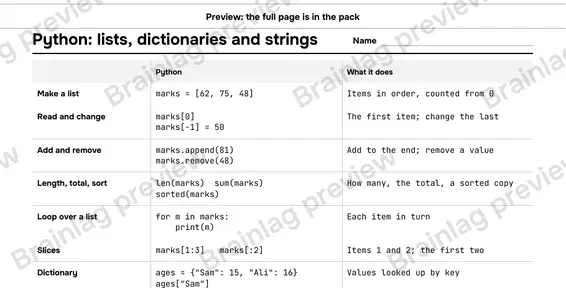 Page 3: Python: lists, dictionaries and strings