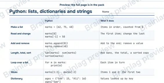 Page 3: Python: lists, dictionaries and strings